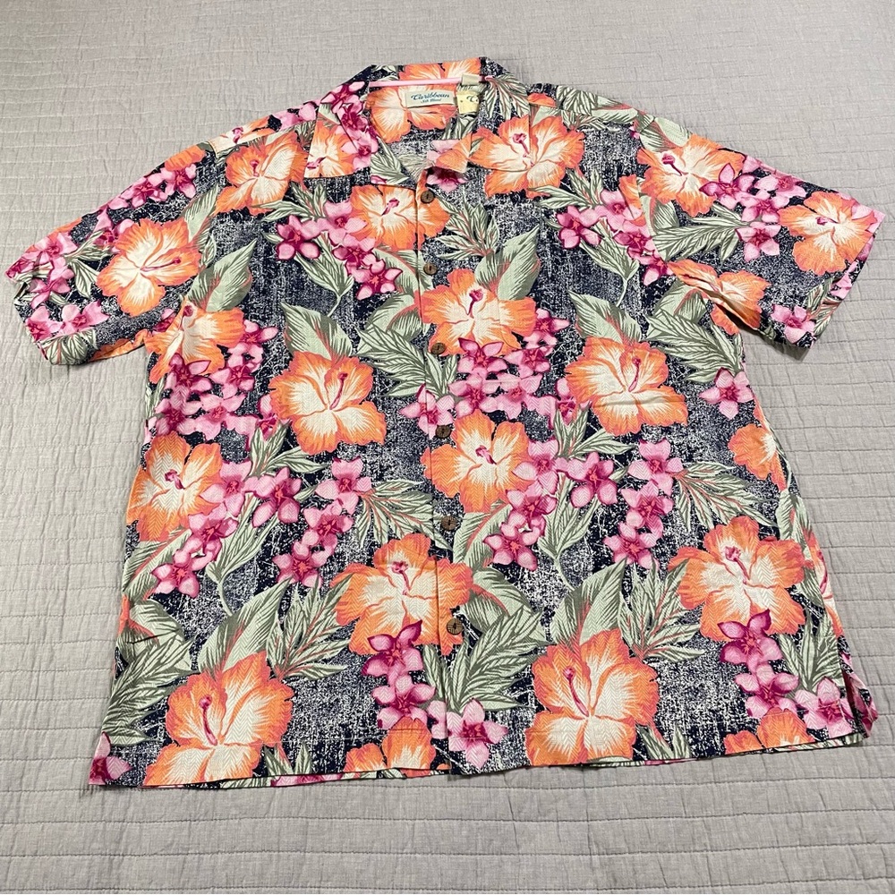 Caribbean Silk Blend Florals Casual Button Up Shirt Men’s XL Tropical Resort